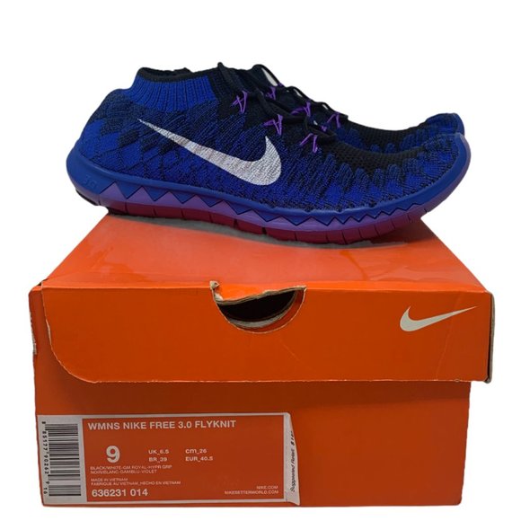New Nike Free 3.0 Flyknit 636231-014 Royal/Black/White/Multicolor Sneakers Sz 9 - Picture 2 of 13